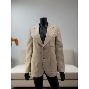 Pierre Cardin Blazer Boys 18 Fits Women XS‎ Beige Vintage Tweed Jacket